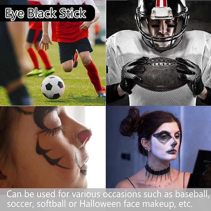 Eye Stick (Black) for Sports, Easy to Color Black Face Makeup Eye Stick Football/Baseball/Softball/Lacrosse Cosplay Makeup Accessories (3 Pcs)