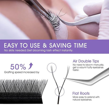 YY Eyelash Extension 0.07mm C Curl 10mm Tray Lash Supplies Premade Fans Y Shape Volume Lash 12 Rows Premium Faux Mink Lash Extensions (10mm, Black; 0.07C)