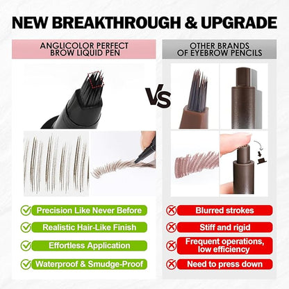 Microblading Eyebrow Pen, Liquid Eyebrow Pencil, Square Angled Eyebrow Brush Natural Hair-Like Brow, Long-Lasting, Waterproof Eyebrow Pen Easy To Color Quick Drying (04 Gray Black)