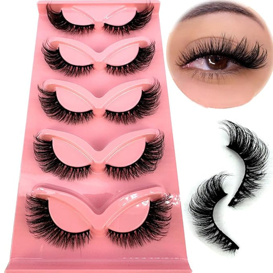 HBZGTLAD New 3D Cat-Eye Mink Eyelashes Curled Winged Natural Realistic Messy End Eye Elongated Thick False Eyelashes Soft Fake Eyelashes (V12)