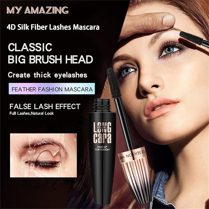 My Amazing Lashes 4D Silk Fiber Lash Mascara - Black, Volume & Length, Waterproof, Smudge Proof, Natural, Long Lasting (1 Pc)