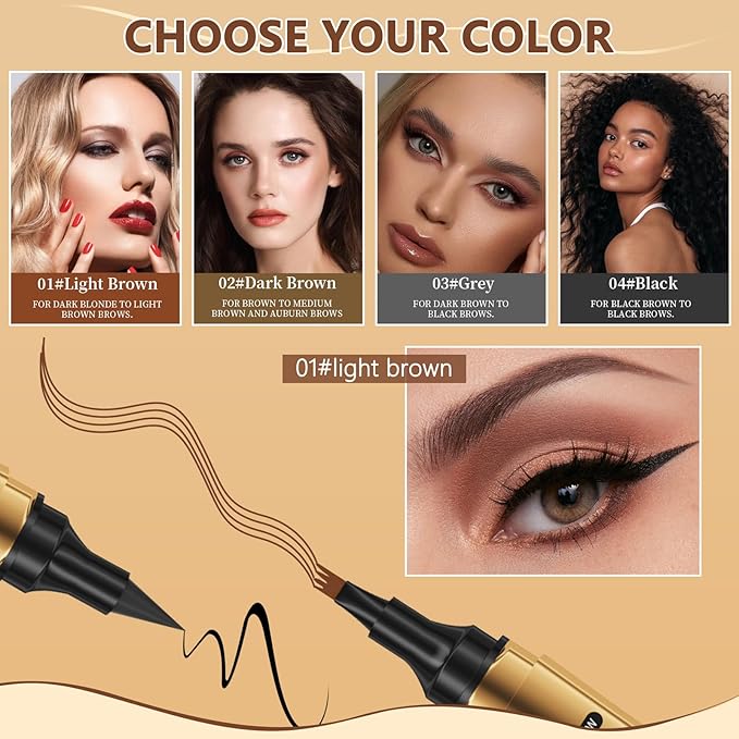 1 Pcs Microblading Eyebrow Pencil 2-in-1 Dual-ended Eyebrow Pen 4-Prong Micro-Fork Tip Applicator & Precision Brush Tip Brow Pencil Waterproof Stay on All-day Makeup for Natural Eyebrow, Light Brown