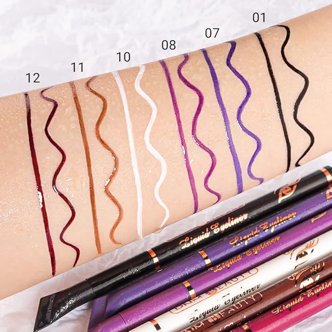 evpct 6Pcs Black Blue Violet Nordic Purple White Red Brown Liquid Wing Eyeliner Stamp Eye Pencil Makeup Color