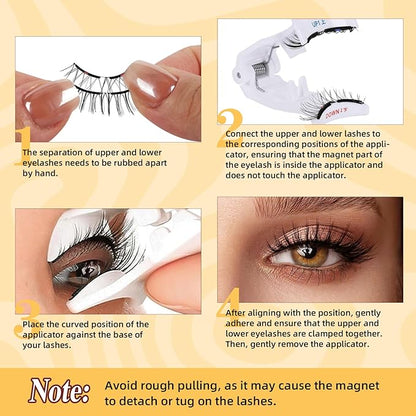 QUEWEL Soft Magnetic Eyelashes, Reusable No Glue Needed Magnetic Eyelashes Kit with Applicator Lash Clusters Kit without Eyeliner Easy to Wear and Remove (G-RC01)