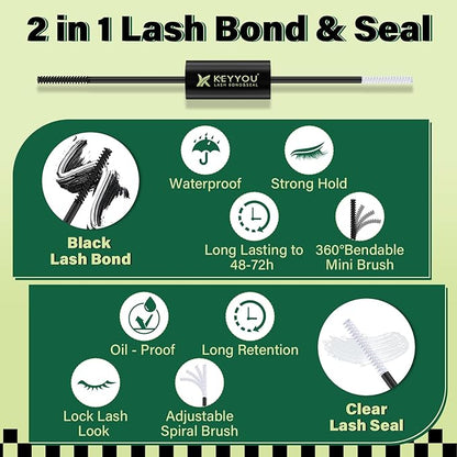 Lash Bond and Seal 10ML Bond and Seal Lash Glue KEYYOU Lash Cluster Glue Mascara for Long Lasting WaterProof Lash Extension Glue Black-5ml+5ml