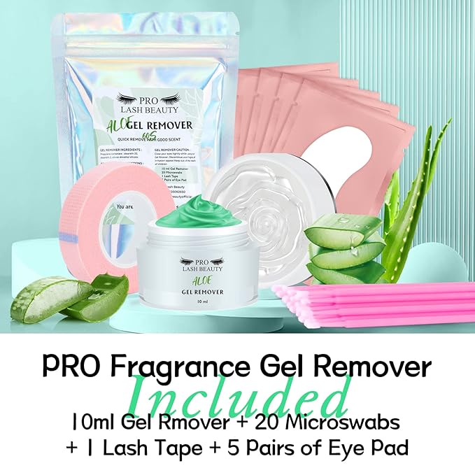 Eyelash Extension Remover Kit 10ML Fragrance Lash Remover for Lash Extensions Aloe Scent Eyelash Remover with Eye Patch Microswab Brushes No Irritation Quick Dissolves Eyelash Adhesive Removal Aloe