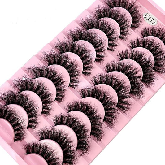 HBZGTLAD New 10 Pairs 3D Mink Lashes False Eyelashes Handmade Wispy Fluffy Long Lashes Natural Eye Makeup Tools Eye Lashes(Fly-19)