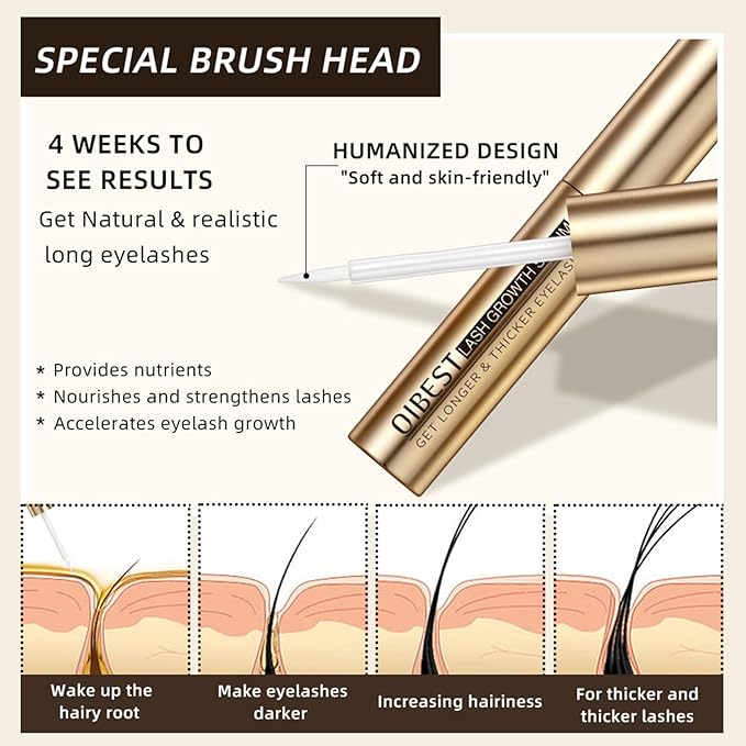 Eyelash Growth Serum for Thickness & Length, Enhances Lash Extensions, Also Promotes Brow Growth