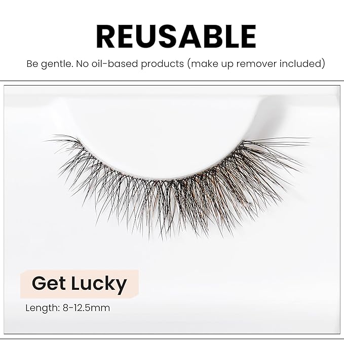 Get Lucky False Eyelashes Natural Look - Natural False Lashes - Soft Thin Clear Band - Natural Lashes