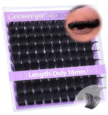 Geeneiya 200D Mega Lash Clusters Volume Eyelash Clusters D Curvature Cluster Eyelash Extensions DIY Wispy Lash Extension | Only 16MM Mega Lashes