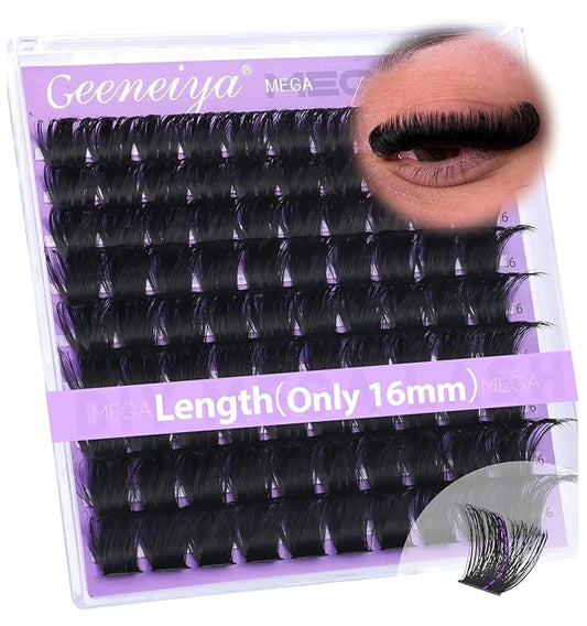 Geeneiya 200D Mega Lash Clusters Volume Eyelash Clusters D Curvature Cluster Eyelash Extensions DIY Wispy Lash Extension | Only 16MM Mega Lashes