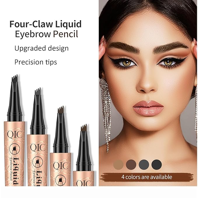 Eyebrow Pencil, Microblading Eyebrow with 4-Fork Tip Magic Brow Tattoo Pencil for Women, Waterproof, Long Lasting Eyebrow Makeup (Grey)