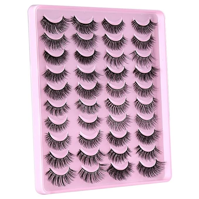 20 Pairs False Eyelashes, 3D Faux Mink Lashes Natural Look Wispy Fake Eyelashes 11-17MM Fluffy Volume Long Thick Lashes 20 Styles Mixed Pack