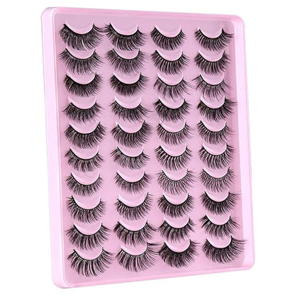 20 Pairs False Eyelashes, 3D Faux Mink Lashes Natural Look Wispy Fake Eyelashes 11-17MM Fluffy Volume Long Thick Lashes 20 Styles Mixed Pack