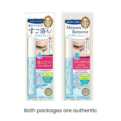 HEROINE MAKE by KISSME Mascara Duo Set | 2 Full-Size -Volumizing & Curl, Long-lasting False Eyelash Effect w/Curvy Brush Advanced Film 01 Jet Black + Gentle Eye Makeup Remover for Waterproof Mascara