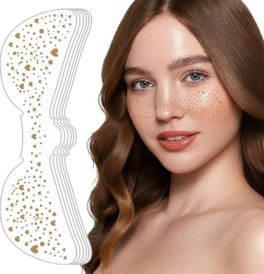 Face Makeup Patche, Freckle Face Stickers, Glitter Freckles Face Tattoo, Easy to Stick, Waterproof Long Lasting Party Makeup Stickers for Women - 6 Stickers Set (Gold)