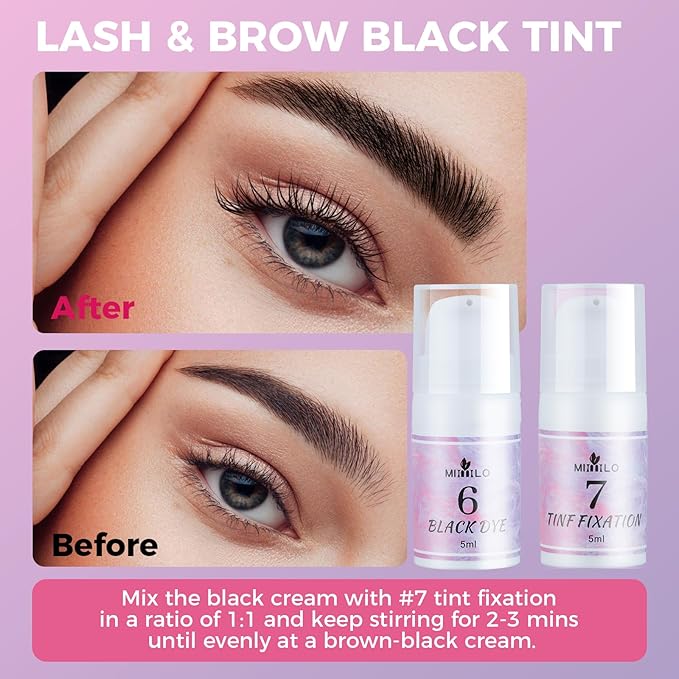 Lash Lift & Brow Lamination Kit with Black Color, Lash Lift Kit & Eyebrow Lamination Kit with All Tools for Fuller Thicker Voluminous Eyebrows & Curled Eyelashes, Lasting for 6-8 Weeks