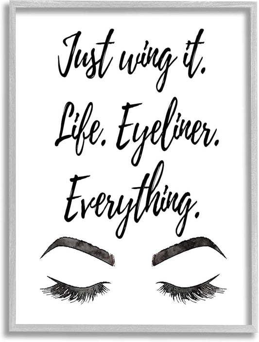 Stupell Industries Just Wing It Eyeliner Makeup Phrase Framed Giclee Art, Design by Amanda Greenwood
