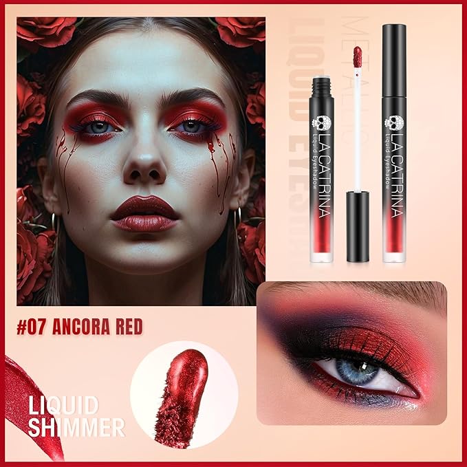 Liquid Red Metallic Eyeshadow - High Pigment Quick-Drying Sparkly Red Gothic Eyeshadow for Sensitive Eyes,Long Last Burgundy Eye Shadow/Eyeliner for Party,Club, Easy to Remove, Crease-proof & Vegan#07
