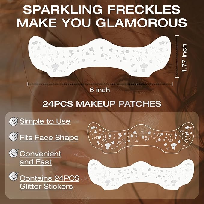24 Pcs Glitter Freckles Face Tattoo,Silver Face Glitter Makeup Patches Cute Sparkle Freckles Patches Waterproof Makeup Speckles for Face Accessories for Women Girls