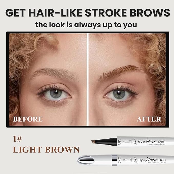 Upgraded Microblading Eyebrow Pen, 4-Fork-Tip Magical Eyebrow Pencil, 3D Natural Hair-Like Brows Makeup, Waterproof & Long-Lasting for All Day, Christmas Gift for Mom Wife or Girlfriend, Light Brown