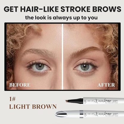 Upgraded Microblading Eyebrow Pen, 4-Fork-Tip Magical Eyebrow Pencil, 3D Natural Hair-Like Brows Makeup, Waterproof & Long-Lasting for All Day, Christmas Gift for Mom Wife or Girlfriend, Light Brown