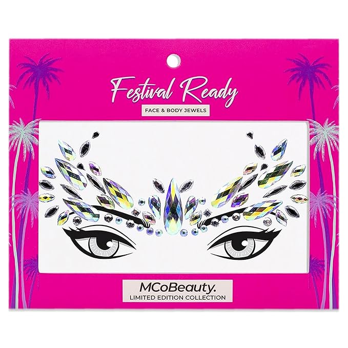 MCoBeauty Festival Ready Face And Body Jewels - Glitz And Glam - Ultimate Beauty Accessory - Light Reflecting Jewels Create A Truly Unique Look - Cruelty Free - Self Adhesive - Peacock - 1 Pc