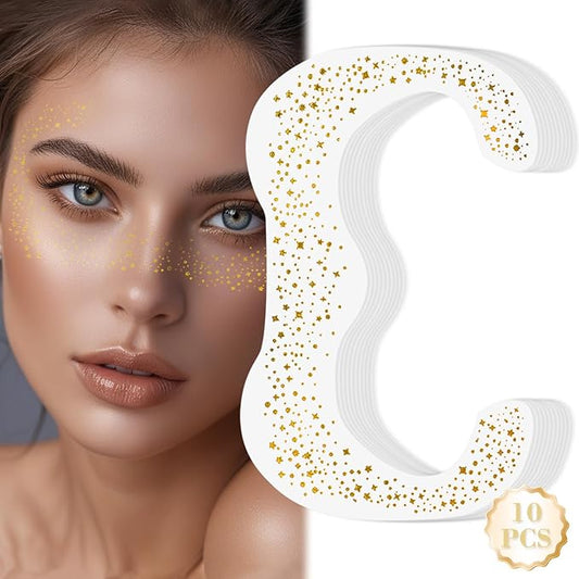 Glitter Freckles Face Tattoo, Sparkle Glitter Freckles, Waterproof Face Makeup Patches for Women Girl (10 Pcs Golden Stars)