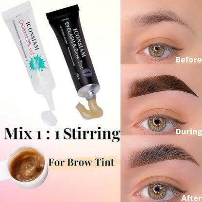 Eyelash D-y-e Kit Black at Home, Eyebrow Lash T-in-t Lasting Black Color 8 Weeks Professional Training Lash Coloring Kit Treatment Only Takes 30 Minutes(Black d-y-e kit-15ml)
