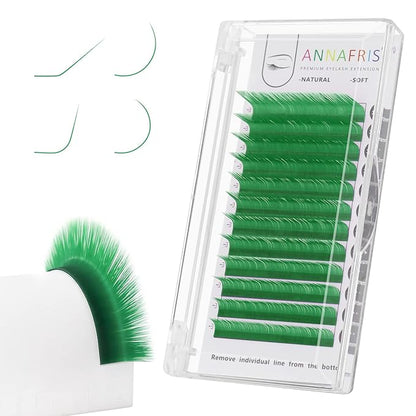 Colored Eyelash Extension Classic Green 0.10 D Curl 8-15mm Mixed Volume Lash Extension Individual False Eye Lashes With Color By ANNAFRIS (Classic Green,0.10 D 8-15mm Mix)
