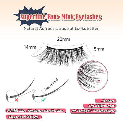 Half Lashes Cat Eye 14MM Corner Lashes False Eyelashes Natural Look C Curl Wispy Half Eyelashes 3/4 Lashes with Thin Cotton Band Soft Eyelash Pack Siligli 7 Pair