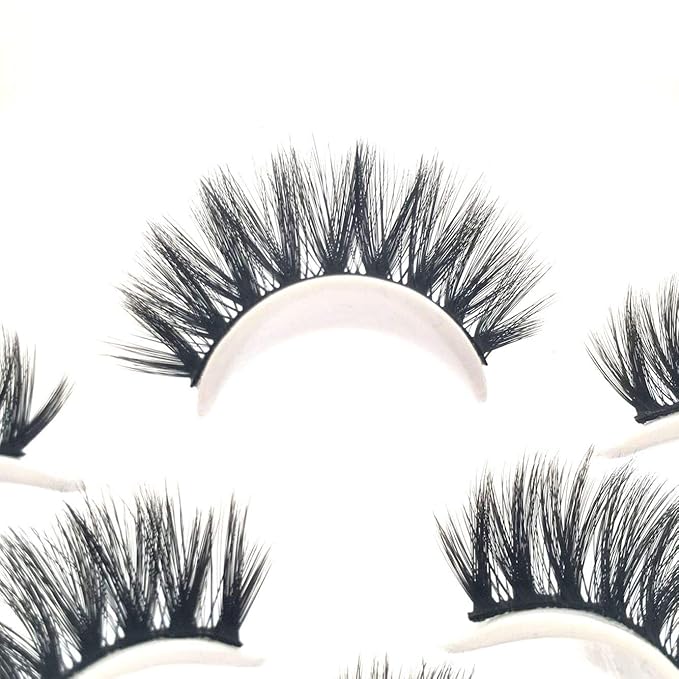 Sunniess False Eyelashes 8D Faux Mink Lashes 100% Handmade Reusable Natural Look Fake Eye lashes Cat-Eye Fluffy Wispy Lashes Dramatic Long Thick Volume Soft Lashes Packs (5D-03)