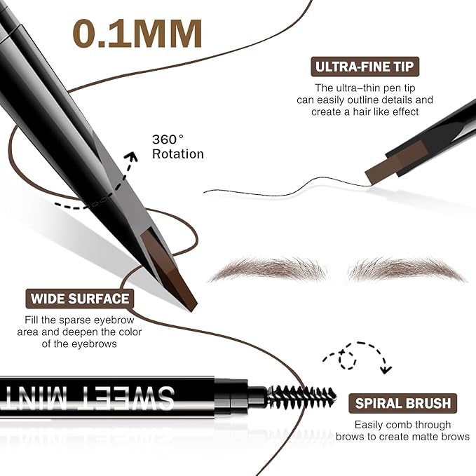 Microblading Eyebrow Pencil for Women,0.1mm Ultra-Fine Mechanical Pencil,Makeup Brow Definer Waterproof,Draws Tiny Brow Hairs and Fills in Sparse Areas and Gaps (Light Brown)