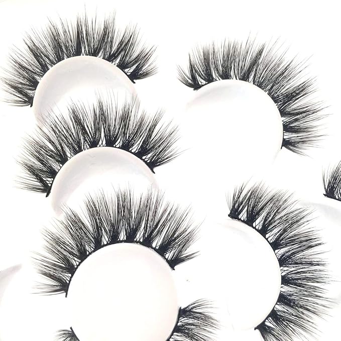 Sunniess False Eyelashes 8D Faux Mink Lashes 100% Handmade Reusable Natural Look Fake Eye lashes Cat-Eye Fluffy Wispy Lashes Dramatic Long Thick Volume Soft Lashes Packs (5D-03)