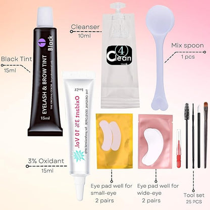 Eyelash D-y-e Kit Black at Home, Eyebrow Lash T-in-t Lasting Black Color 8 Weeks Professional Training Lash Coloring Kit Treatment Only Takes 30 Minutes(Black d-y-e kit-15ml)