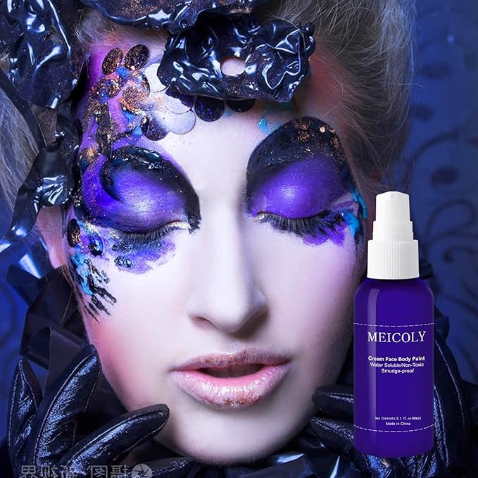 MEICOLY Cream Dark Blue Face Body Paint,2.1Oz Smudge-Proof Face Paint,Water Based Washable Body Paint for Adults and Kids,Halloween SFX for Smurf Mystique Cosplay Avatar Makeup