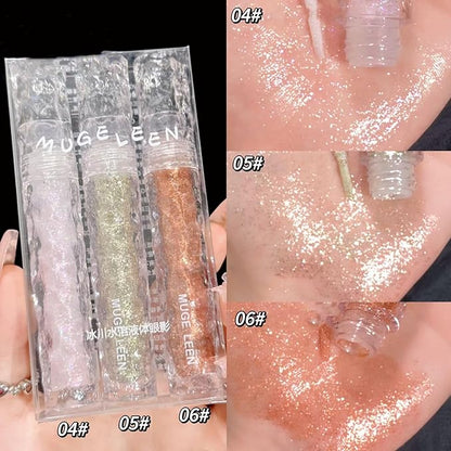 6pcs Liquid Glitter Eyeshadow Set, Shimmer Eye Make Up for Korean Crystals Makeup, Quick Drying, Pigmented and Long Lasting Eyeshadow Eye Liner, Silver Pink Gold Crystals Eye Glitter Makeup