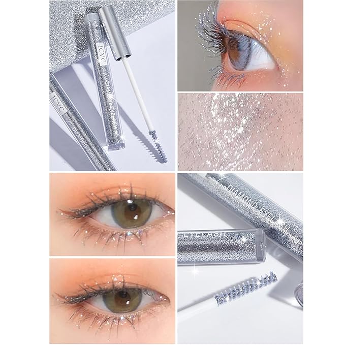 Glitter Mascara for Eyelashes, Womens Waterproof Long Lasting Mascara Smudge-Proof No Clumping Colorful Eyes Makeup for Women Wedding Stage Music Festival.
