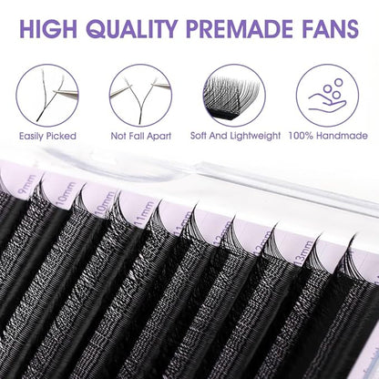 YY Eyelash Extension 0.10mm C Curl 8-14mm Mixed Tray Lash Supplies Premade Fans Y Shape Volume Lash 12 Rows Premium Faux Mink Lash Extensions (8-14 MIX, Black ;0.10 C)