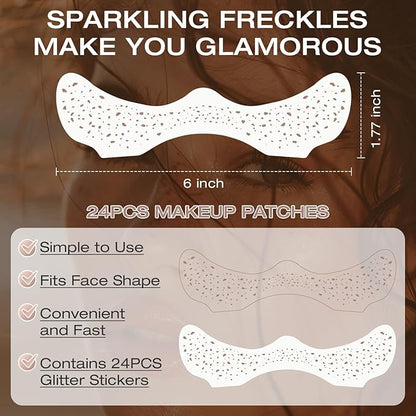 24 Pcs Glitter Freckles Face Tattoo,Brown Face Glitter Makeup Patches Cute Sparkle Freckles Patches Waterproof Makeup Speckles for Face Accessories for Women Girls