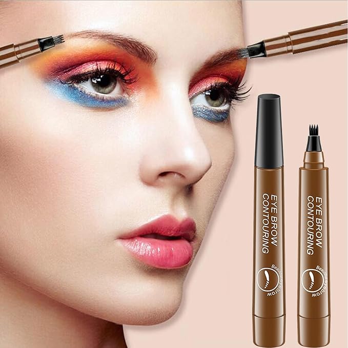 3 Color-Magic Eyebrow Pencil, 3D Waterproof Microblading Eyebrow Pen 4 Fork Tip Tattoo Pencil, Dark Brown Black Medium Brown Eyebrow Pencil for Women Creates Natural Looking Brows (3 Color)