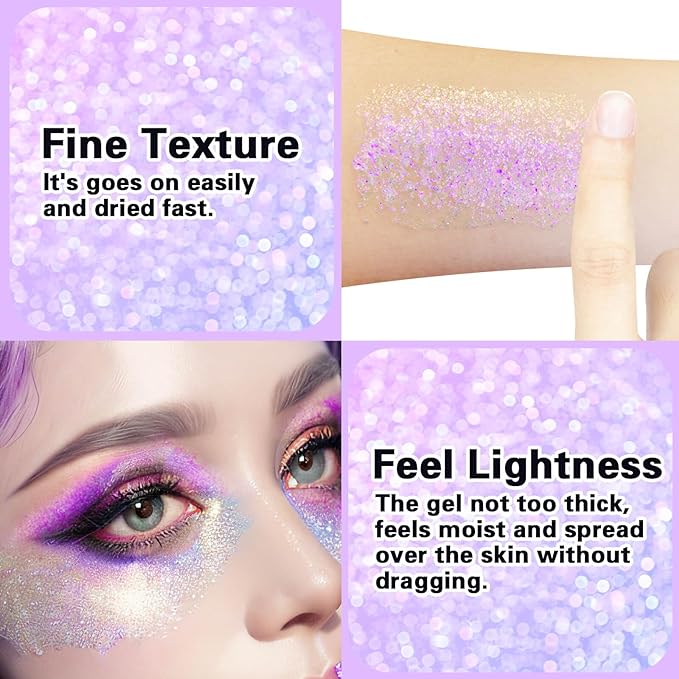 MEICOLY Fine Body Glitter,Face Glitter for Halloween,Color Changing Glitter Gel for Body,Face,Hair,Lip,Eye,Long Lasting Holographic Sequins Glitter Face Paint Glitter Makeup,Sparkling Pink,50ml