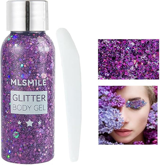 Body Glitter Gel Nail Hair Body Face Flash Eye Shadow Glitter Cream Chunky Glitter Mermaid Scale Sequins Festival Painting Decoration Makeup (06# Purple)