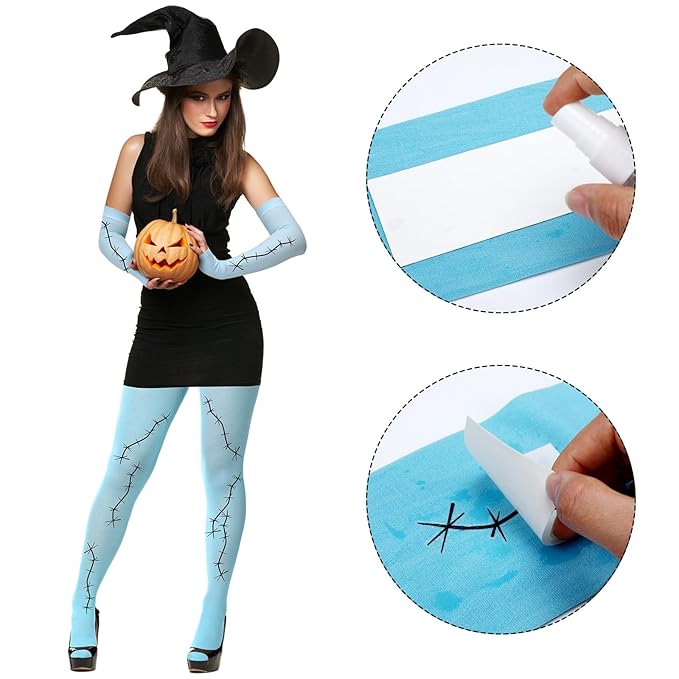 Costume Accessories Include 20 Halloween Scars Stitches Tattoos Footed Tights Arm Sleeves Halloween False Lashes(Blue)
