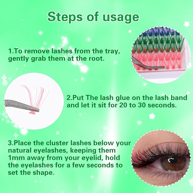 cobee Colored Lash Cluster Extensions, 120Pcs 14mm 16mm D Curl Individual Eyelash Clusters Mixed 6 Rainbow Colors Clusters Lashes for DIY Salon Home