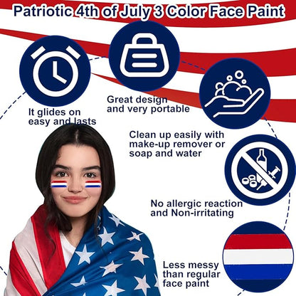 8pcs Red White and Blue Face Paint Stick, Long Lasting Patriotic Body Painting Baseball Eye Black America USA Flag Makeup Stick 4th of July Accessories for Kids Women Men Sports Party Independence Day