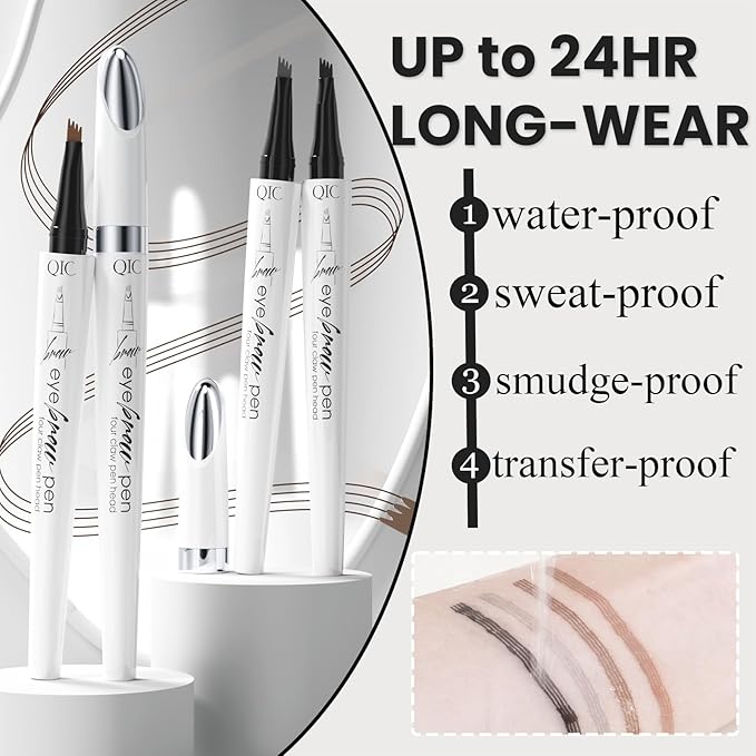 Upgraded Microblading Eyebrow Pen, 4-Fork-Tip Magical Eyebrow Pencil, 3D Natural Hair-Like Brows Makeup, Waterproof & Long-Lasting for All Day, Christmas Gift for Mom Wife or Girlfriend, Light Brown