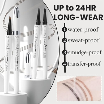 Upgraded Microblading Eyebrow Pen, 4-Fork-Tip Magical Eyebrow Pencil, 3D Natural Hair-Like Brows Makeup, Waterproof & Long-Lasting for All Day, Christmas Gift for Mom Wife or Girlfriend, Light Brown