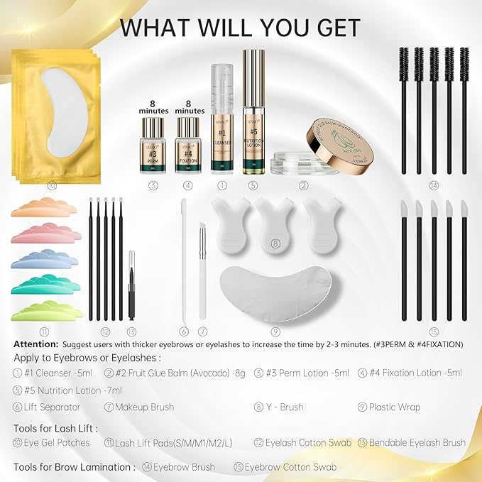 2025 Upgraded Avocado Lash Lift Kit, Brow Lamination Kit, Eyelash & Eyebrow 2-in-1 Perm Set, Professional Semi-Permanent Curling and Styling, Suitable For Beginners, Salon, Home Use