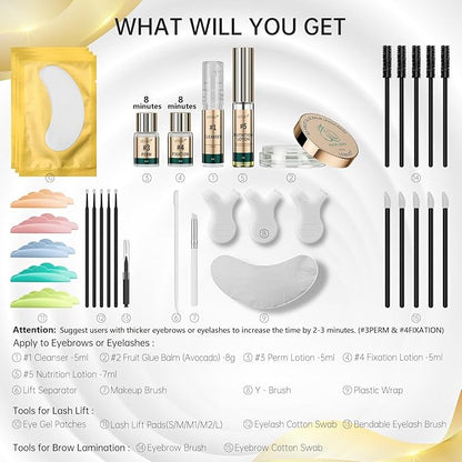 2025 Upgraded Avocado Lash Lift Kit, Brow Lamination Kit, Eyelash & Eyebrow 2-in-1 Perm Set, Professional Semi-Permanent Curling and Styling, Suitable For Beginners, Salon, Home Use